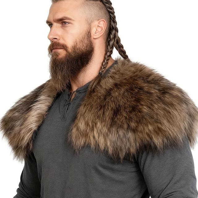 TEMU Men's Viking Faux Fur Collar Medieval Renaissance Shawl King Warrior Cape Halloween Larp Winter Cosplay Costume
