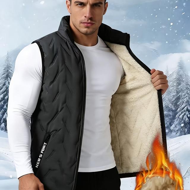 TEMU Men's Spring, Autumn, And Winter Fleece-lined Large-size Vest, Small Collar Windproof Lamb Fleece Cardigan, Casual Warm Sleeveless Coat, Plus Size