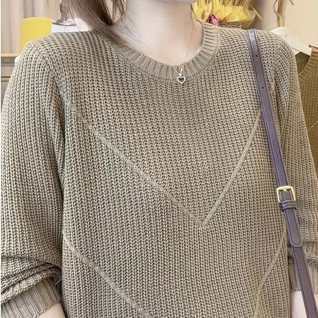 TEMU レディース オーバーサイズセーター - ソフトベージュ＆ブラウントーン、 長袖 チャンオーバー、春/秋のレイヤリングに最適なコージーウィンターセーター、カジュアル＆ルウェア（透け感なし、お手入れ簡単） - セータートップ