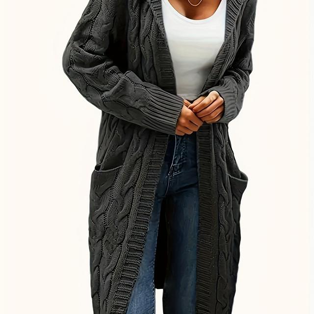 TEMU Knitted Casual Long Sleeve Pocket Hooded Cardigan