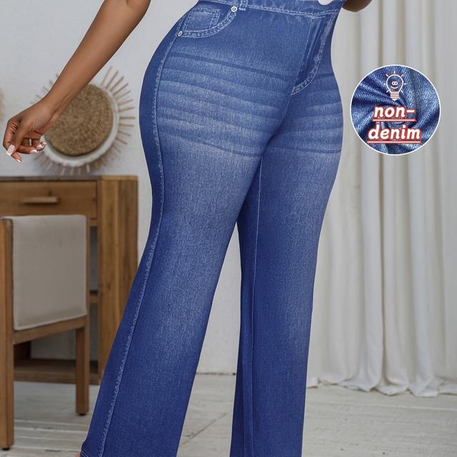 TEMU [printed Pants - Not Denim Fabric]plus Size - Plus-size Women's Loose Wide-leg Pants With All-, High Elasticity, , Casual And Comfortable For .