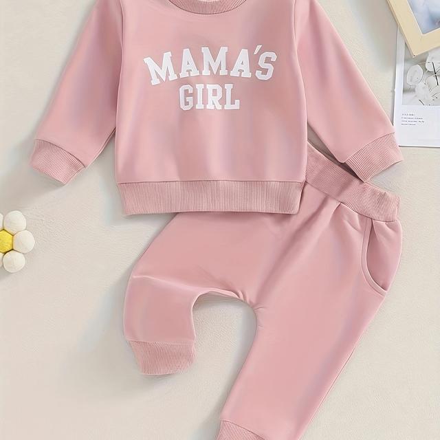 TEMU Conjunto de Outono para Meninas: Moletom com Estampa e Calça Jogger Elástica, 2 Peças - e Redonda, Ideal para Atividades ao Ar Livre