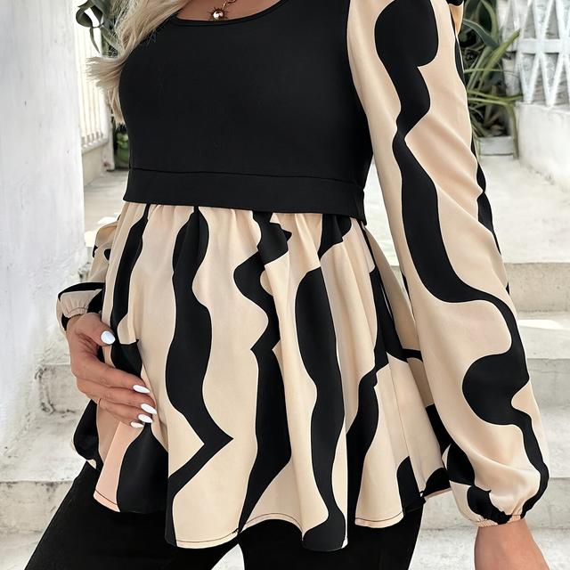 TEMU Damen Vintage Rundhalsausschnitt Langarm Umstands-Tunika, Polyester-Strickstoff, Einfarbig, Regular Fit, mit hoher Dehnbarkeit für Herbst/Winter Pullover Top