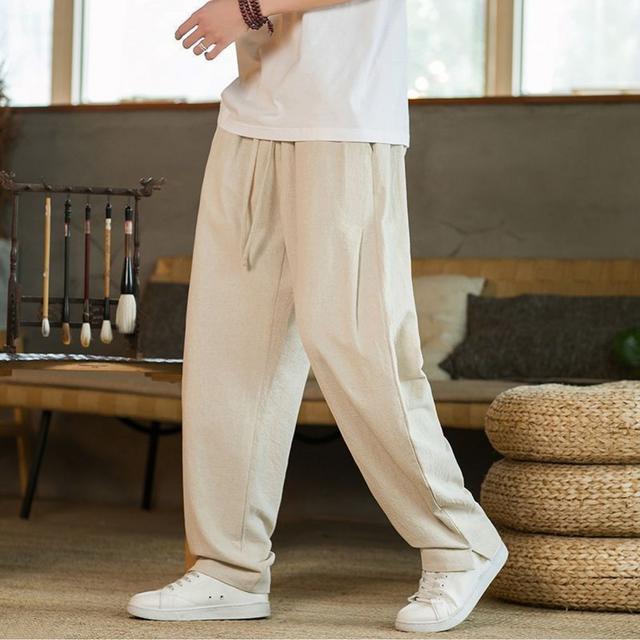 TEMU メンズ ルーズフィット リネンパンツ - ベージュ ストレートレッグ トラウザー、 通気性素材 カジュアル・ル・旅行用 春/秋 毎日着用 (手洗いのみ) - 220lbsまでの重量ユーザーに最適 フォート 耐久性抜群 多機能カジュアルパンツ