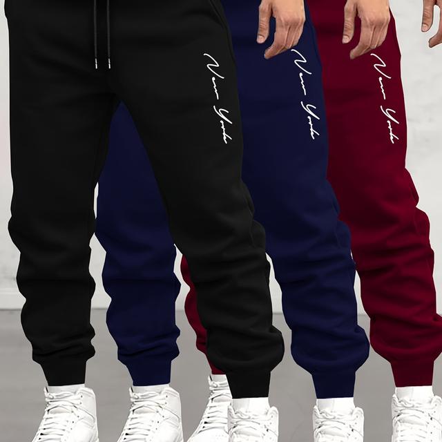 TEMU 3pcs Men's Casual Sweatpants, Comfortable Autumn/winter Joggers, Winter Outdoor Drawstring Pants