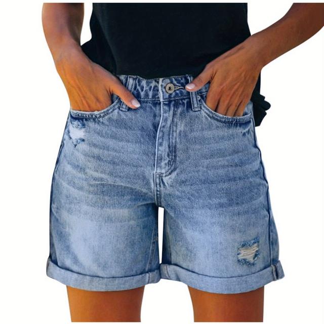 TEMU European And American Trade High Waist Fringed Ripped Denim Shorts Women's Hot Pants