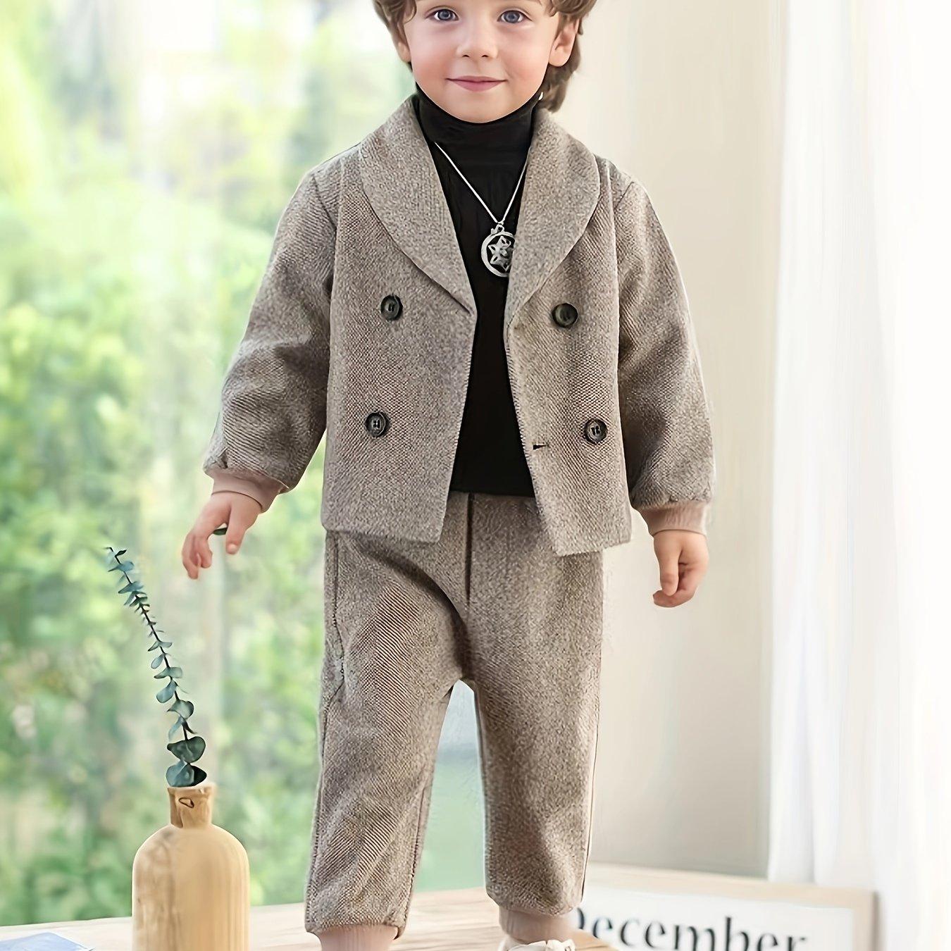 TEMU Autumn Boys' Suit Set: Stylish Host Outfit, Flower Girl Fashionable Korean-style Two-piece Children's Suit