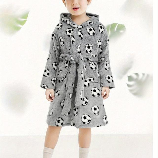 TEMU Nowy szlafrok z motywem piłkarskim, ognioodporny dla chłopców i dziewcząt, idealny na jesień i zimę