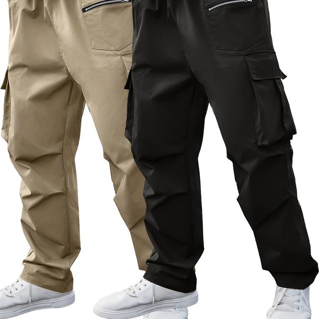 TEMU 2pcs Men's Plus Size Solid Color Cargo Pants Set, Casual , Regular Fit