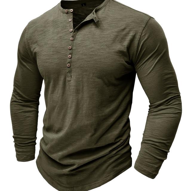 TEMU Men's Summer Casual Long-sleeve T-shirt - Breathable Crew Neck Henley Shirt, Machine Washable Outdoor , Relaxed Style, Fashionable Men's Clothing With Multiple Button Designs