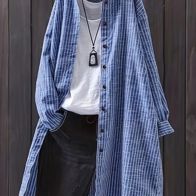 TEMU Große Größen - Große Größen - Gestreiftes Plus-Size-Hemd in verschiedenen Farben erhältlich