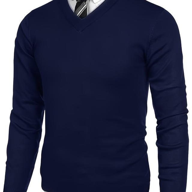 TEMU Size V-neck Knit Sweater For & - Warm Winter Pullover, Casual Sweaters, Solid Color Cozy Fall/winter, Hand Washable Gym & Outdoor Sweating Apparel (no)