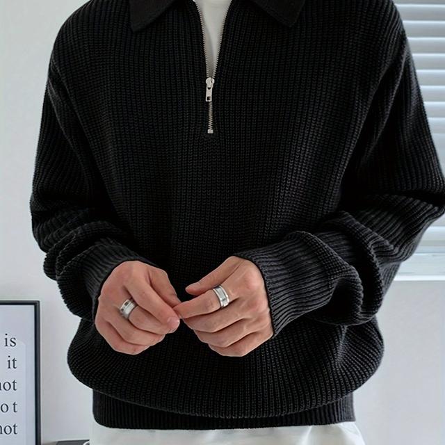 TEMU Men's Zip-front Half-zip Collar Casual Sweater