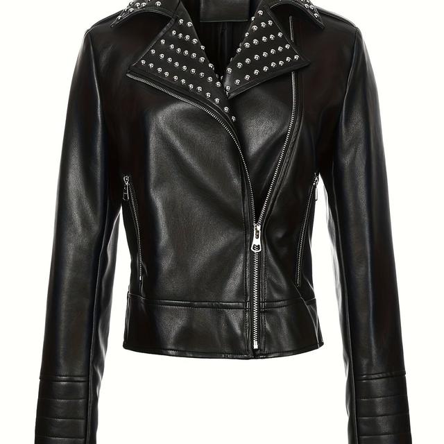 TEMU Heavy-duty Pu Leather Zipper Pilot Jacket, Spring/autumn Street Style Long-sleeve Motorcycle Jacket, Women's Top, Women's Clothing