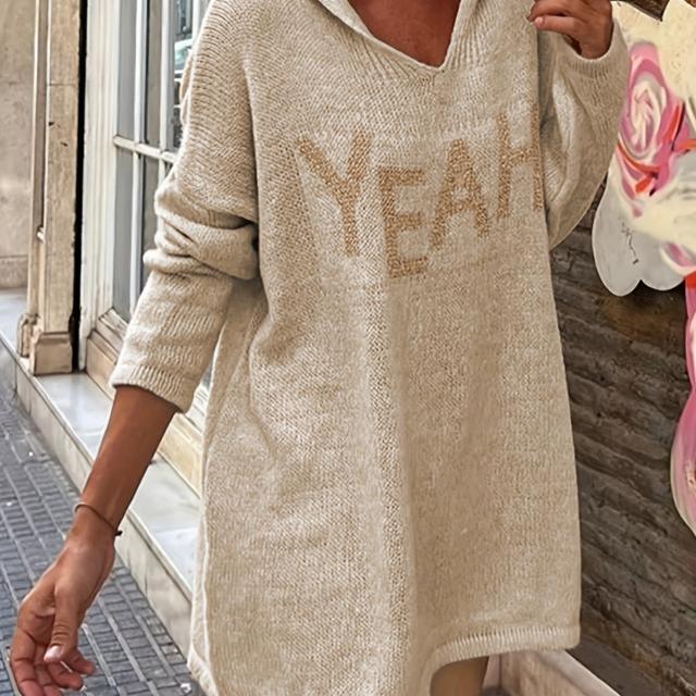 TEMU Plus Size Pattern Hooded Sweater, Casual Long Sleeve Sweater For Fall & Winter, Women's Plus Size Clothing