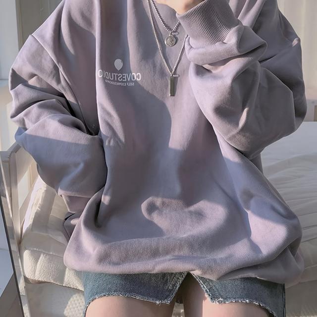 TEMU 【商品名】レディース ファッション 長袖 パーカー スウェットシャツ 秋 冬 カジュアル クルーネック トップス 春 秋 レディース アパレル