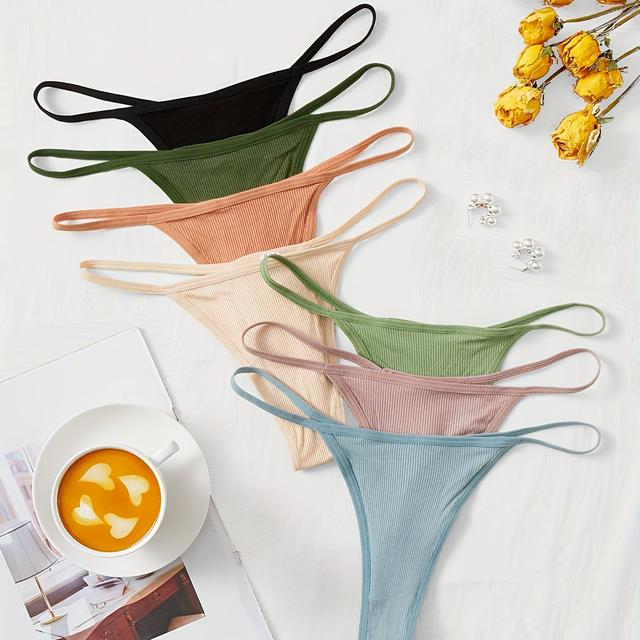 TEMU 7-pack Elegant Viscose For Women, Solid Color Knit Fabric, Low Waist Ribbed Panties With 8% Elastane, 170gsm Lightweight - Assorted Colors