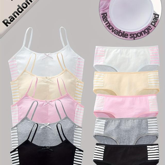 TEMU 1 Set Of Girls' Fashion Bra Vest + Briefs Set In Random Color, Underwear Set Suitable For Girls Aged 10-12, Two-piece Set