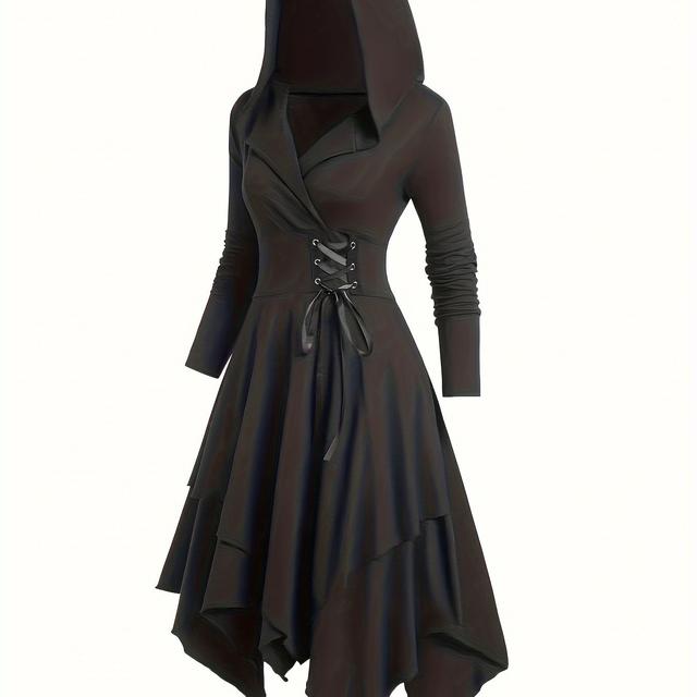 TEMU Women's Casual Vintage Solid Color Long Sleeve Hooded Masquerade Character Cape Dress Costume Apparel