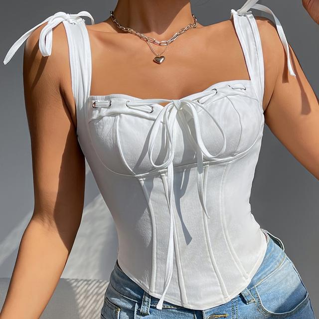 TEMU Corset Femme Coupe Slim Gainant à Cordon de Serrage Couleur Unie Tendance et Polyvalent Col V Ajouté Dos - Veste à Bretelles d'Extérieur Femme