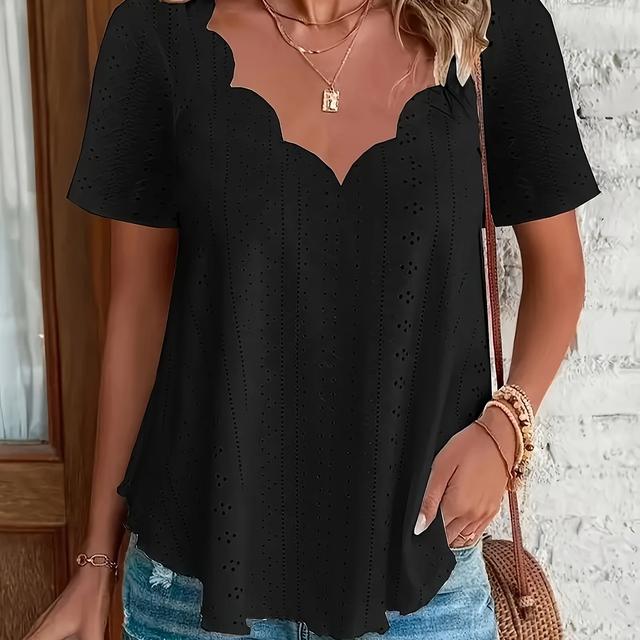 TEMU Plus Size - Plus Size - Damen Bequemes Atmungsaktives Jacquard Kurzarm V-Ausschnitt T-Shirt Oberteil