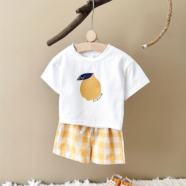 TEMU Print Short Sleeve T-shirt And Elastic Waist Shorts Set, 2pcs Baby Boy's Cool, Lightweight And Comfy Summer Clothes, For Outdoor