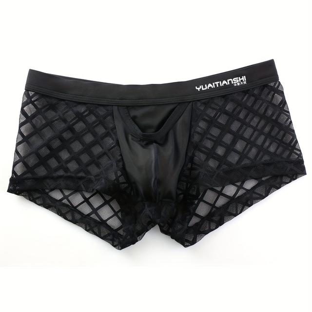 TEMU سراويل داخلية رجالية بوكسر جذابة من الشبك والدانتيل بخصر منخفض قابلة للتمدد وقابلة للتنفس