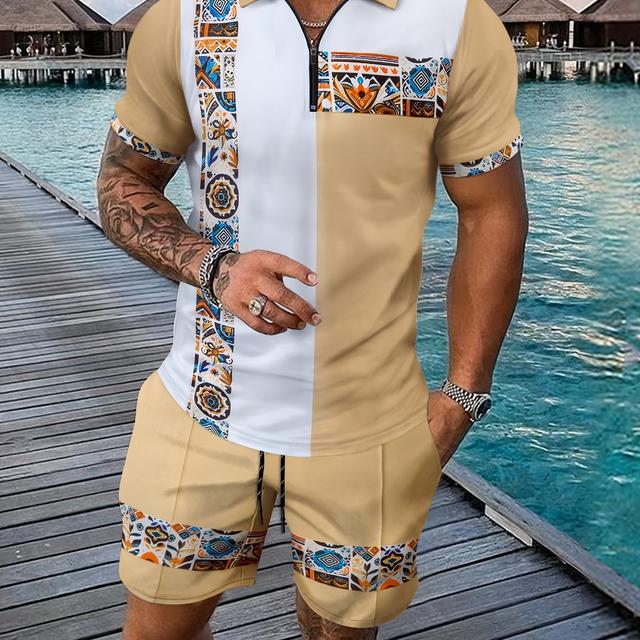 TEMU New Summer Men's Suit Daily Casual Fashion Loose Comfortable Short Sleeve Trendy Sports Shorts Novelty Striped Print