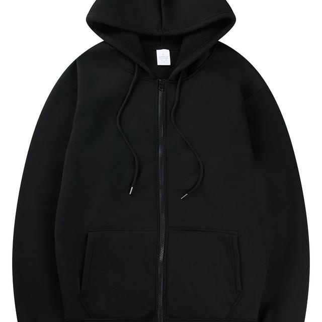TEMU เสื้อฮู้ดแขนยาวแบบซิปเต็มสำหรับผู้ชาย เสื้อกันหนาวฟลีซแบบมีหมวกที่มีช่องใส่ของ