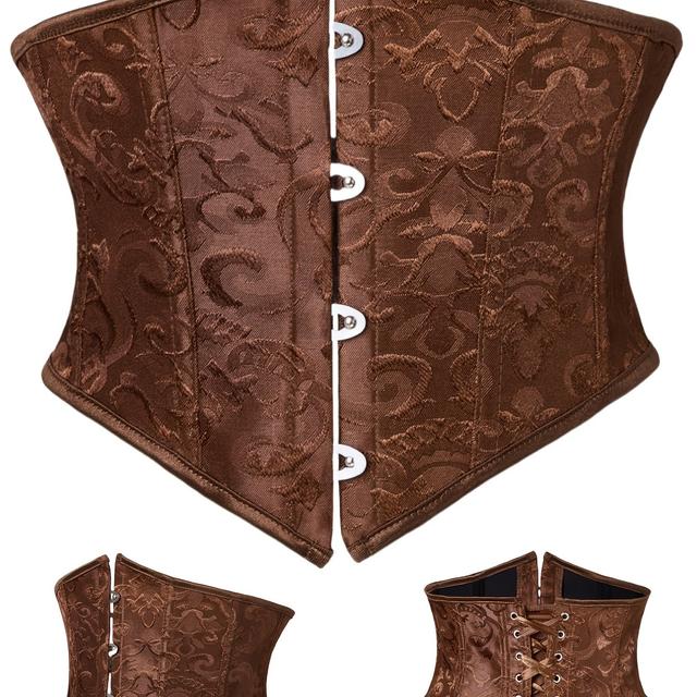 TEMU Court Vintage Jacquard Corset Belt, Front Hook-and-eye Closure With Boning – Women's Waist Cincher With Floral Pattern And Back Lacing Shaping Design