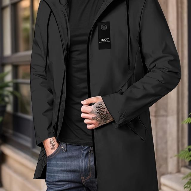 TEMU Men's Fashion Casual Jacket With Hood And Drawstring, Solid Color, Suitable For Spring And Autumn Casual Attire