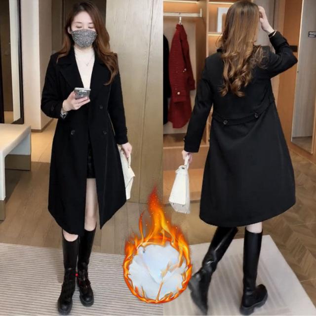 TEMU 【商品名】高級フリースと強化トレンチコート、レディース向けのシックでファッショナブルなデザイン。新鮮な秋と冬のデザイン、ポケット付きで魅力的なトレンド感。ショート丈でコンパクトなミドル丈コート。