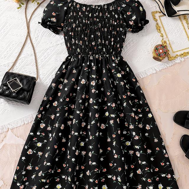 TEMU Modisches Kleid mit Kleinen Blumenmuster im Nahost-Stil für Große Mädchen