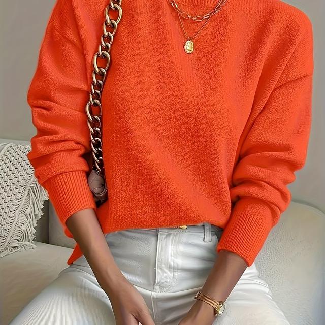 TEMU Plus Size - Plus Size - Richtungsweisender, einfarbiger Pullover mit Mock Neck, lässiger Langarm-Pullover, Herbst und Winter, Damenbekleidung