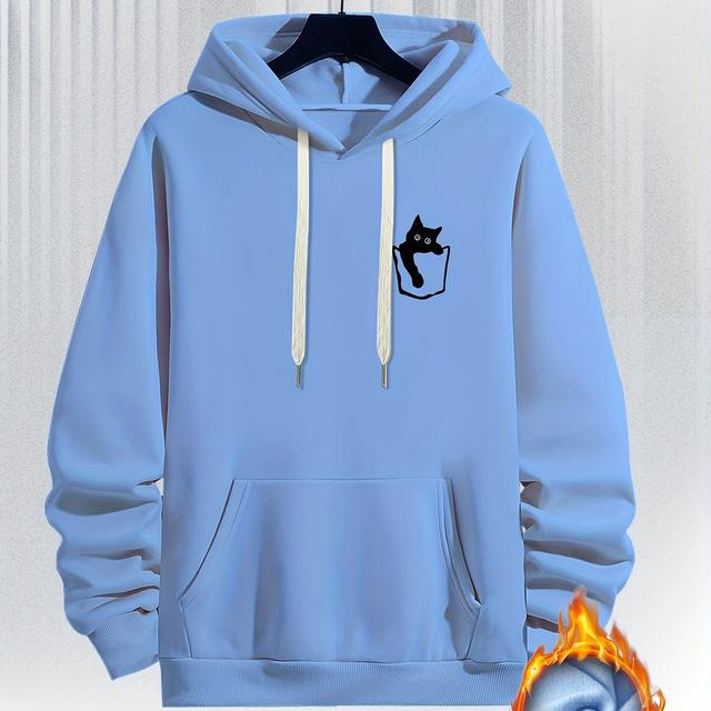 TEMU เสื้อฮู้ดสุภาพสุดๆ สำหรับผู้ชายที่มีพิมพ์ลายแมว มีสไตล์ มีมาตรฐาน ผลิตจากโพลีเอสเตอร์ มีลวดลายทรงเรขาคณิต มีเชือกคล้อง ผลิตจากผ้าทอ ใช้ได้ทุกฤดูกาล