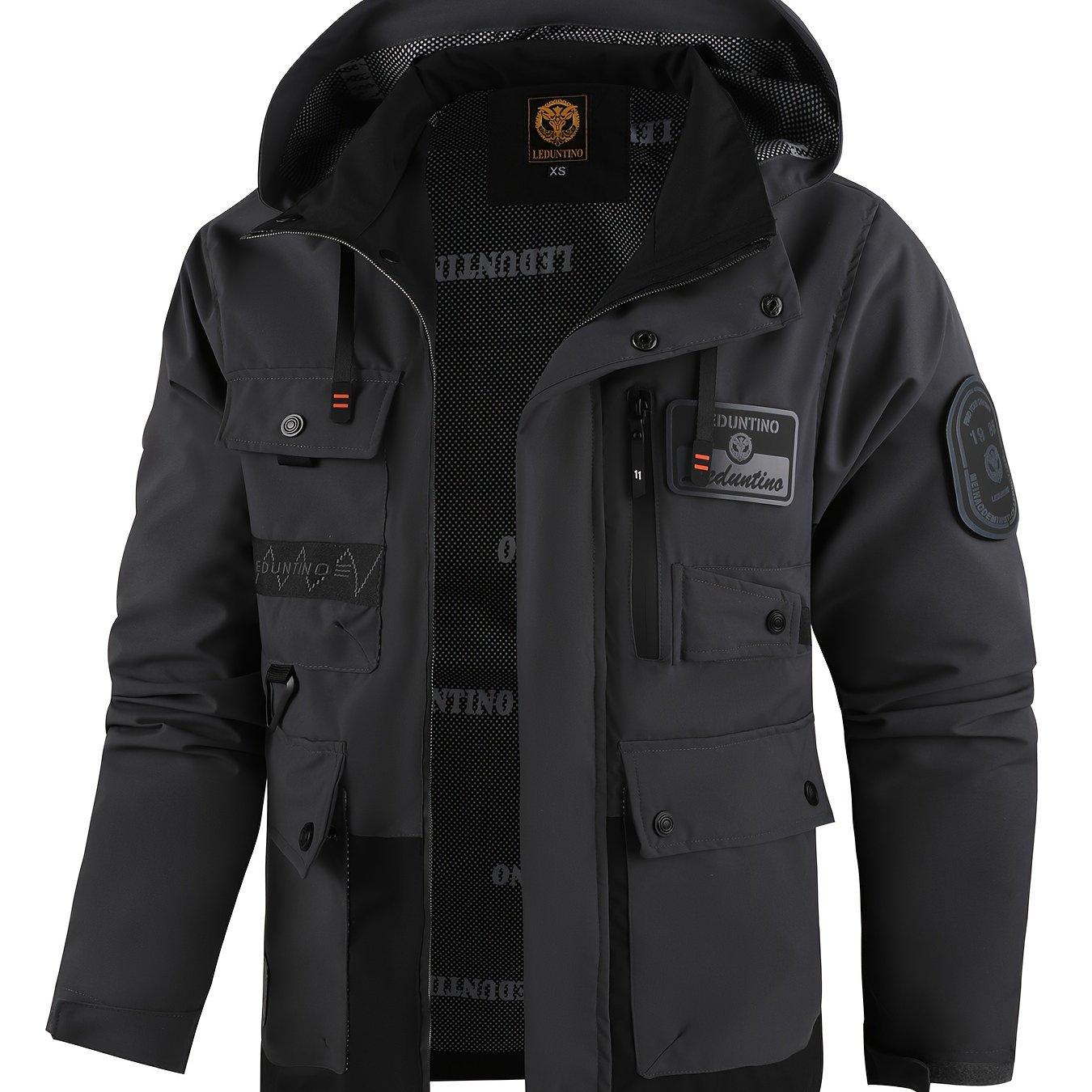 TEMU Men's Spring Autumn New Hooded Thin Jacket Men's Outdoor Warm Storm Jacket Men's Casual Multi-pocket Cargo Jacket Men's Hat Detachable Zipper Jacket Men's Color Insertion Jacket