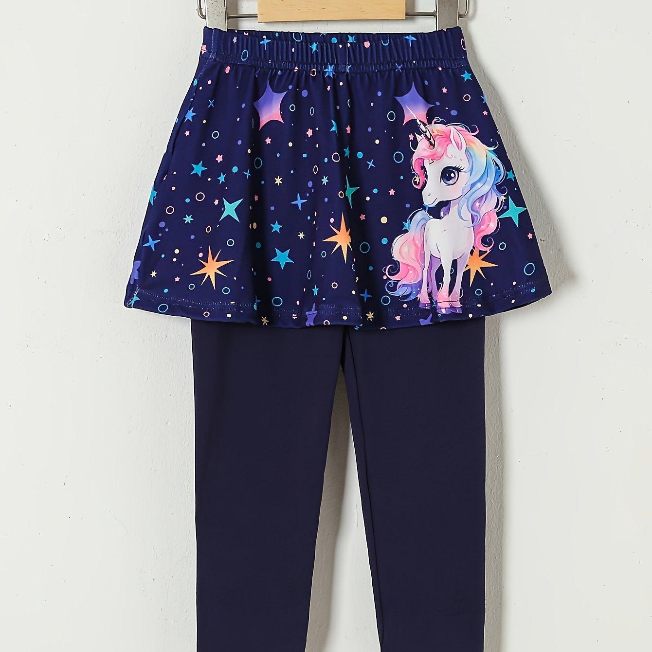 TEMU Zielgerichtete Entwicklung Mädchen Herbst/Winter Weihnachten Cartoon-Einhorn-Druck Stilvolle modische Strickstoff lockere lässige vielseitige Rockhose