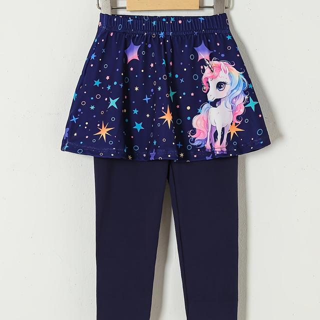 TEMU Zielgerichtete Entwicklung Mädchen Herbst/Winter Weihnachten Cartoon-Einhorn-Druck Stilvolle modische Strickstoff lockere lässige vielseitige Rockhose