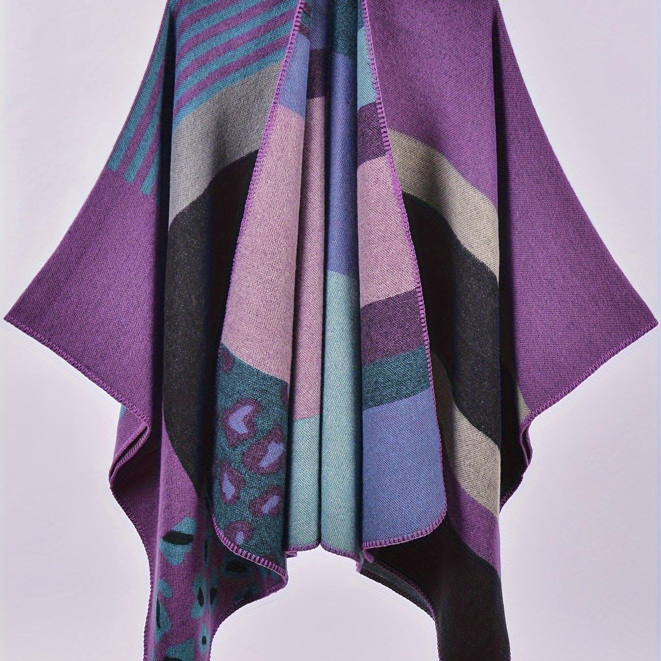 TEMU Plus Size - Plus Size - European And Leopard Print Striped Autumn And Winter Women's Plus Size Cardigan Warm Shawl