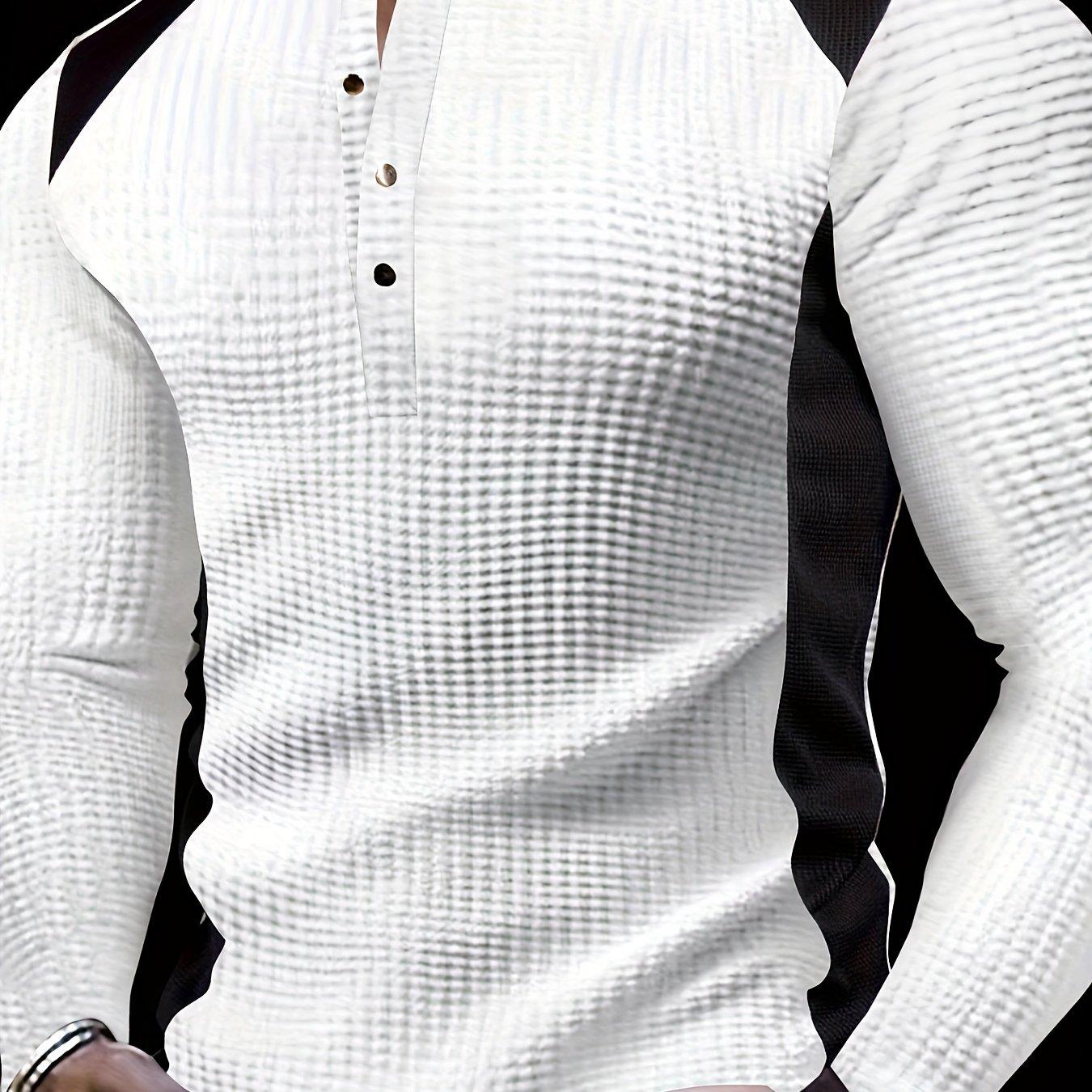 TEMU Men's Textured Waffle Color- Outdoor Casual Henley Shirt