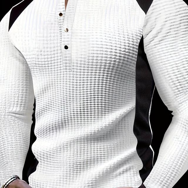 TEMU Men's Textured Waffle Color- Outdoor Casual Henley Shirt