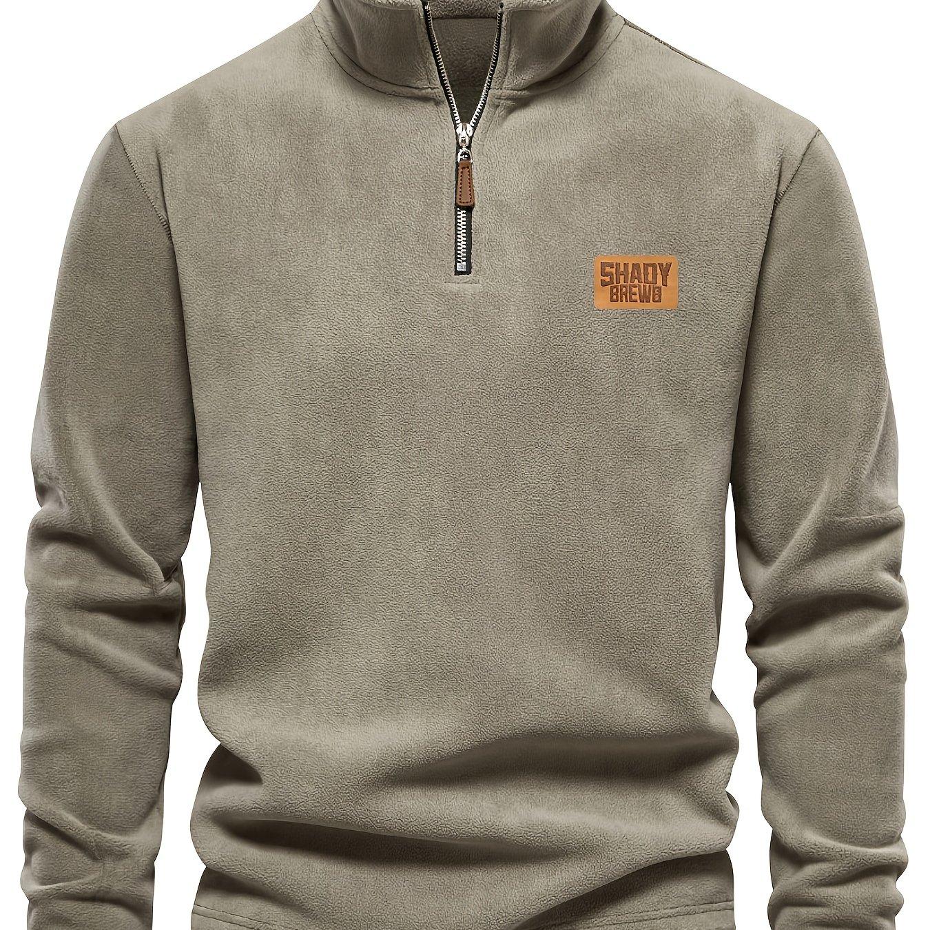 TEMU Heren Fleece Gevoerde Half Zipper Kleur Henley Shirt - Casual Warm Polyester Mock Neck Herfst/Winter - Machinewasbaar