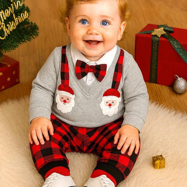 TEMU Conjunto de 2 bodies de bebé com um Pai Natal bordado em 3D para o Natal, para exterior