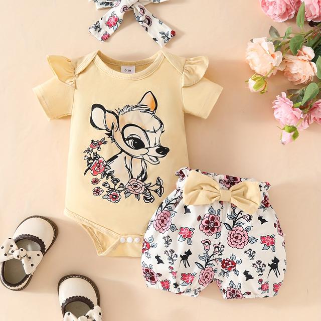 TEMU Conjunto de rompers cortos de manga corta con estampado adorables y , para exteriores.