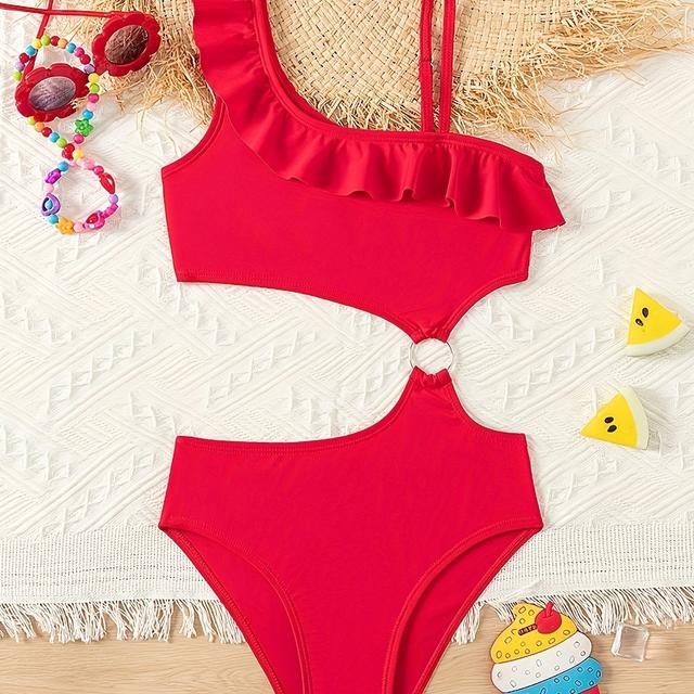 TEMU 2024 Nowy Jednoramienny Bikini z Koronkowym Paskiem, Odkrywający Talię Kostium Kąpielowy