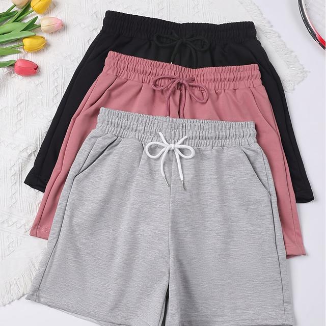 TEMU Un conjunto de tres conjuntos deportivos casuales para mujer para y verano, que un diseño de pantalones cortos con cinturón y bolsillo