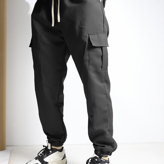 TEMU Men's Casual Cargo Pants With Multiple Side Pockets - Adjustable Drawstring Waist, Lightweight Breathable Regular Fit For Summer Outdoor Activities & Casual Attire