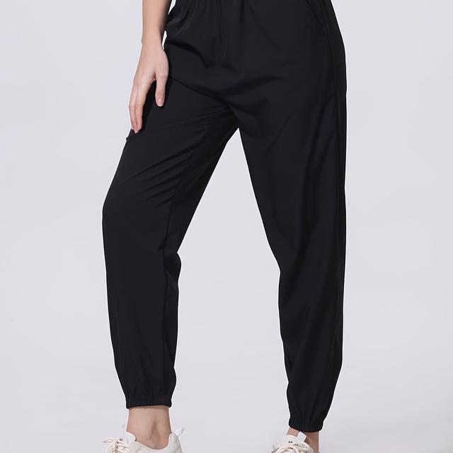 TEMU Women's Lightweight Running Jogger Pants With Elastic Waistband & Pockets - Summer Athletic Hiking Gym Pants Suitable For Jogging, Walking, Casual Attire - Solid Color Casual Outdoor Wear