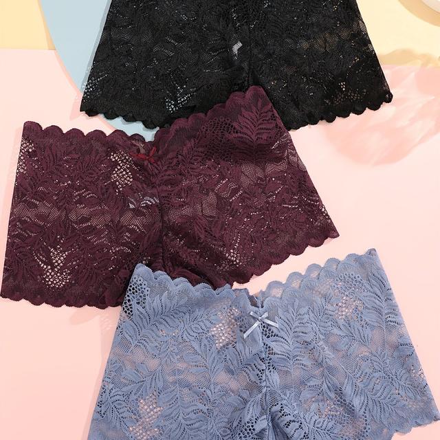 TEMU 3pcs Floral Lace Boyshorts, Elegant Comfy Breathable Low Waist Panties, Women's Lingerie & Underwear