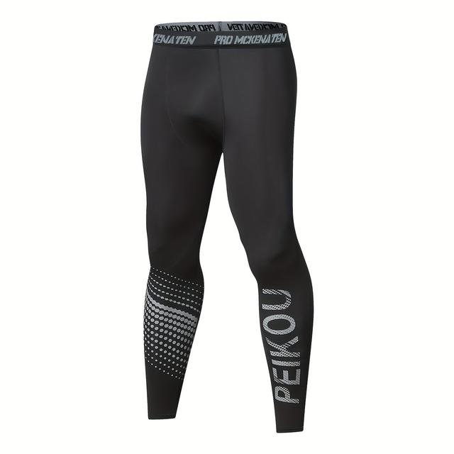 TEMU Men' Tights - Moisture-wicking, Breathable, Polyester Knit Fabric, Tight Fit For Sports, Training, Running, Cycling, Skiing - Base Layer Pants With